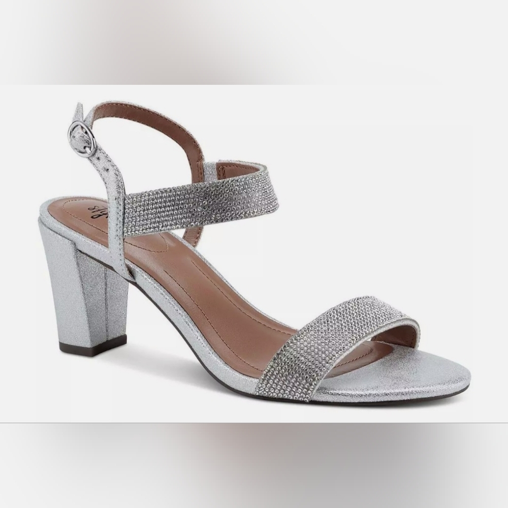 Style & Co. Womens Bonitaa Rhinestone Ankle Strap Shoes silver 7.5M